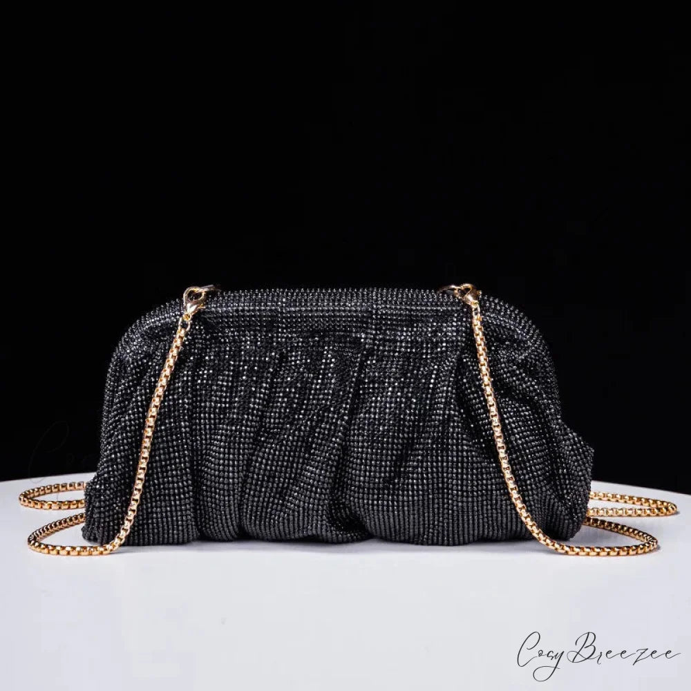 Shiny Rhinestone Wedding Clutch Black wristlet-250126