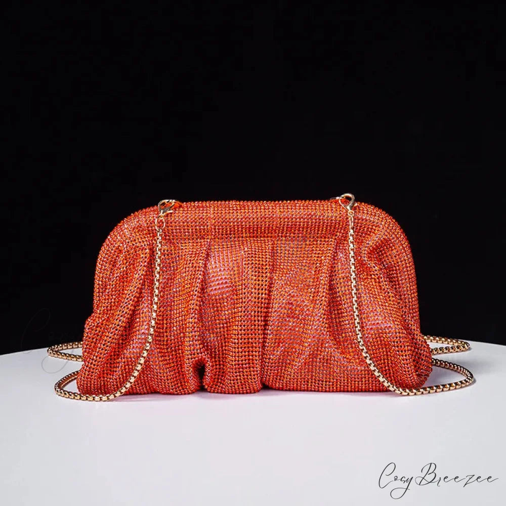 Shiny Rhinestone Wedding Clutch Orange wristlet-250126