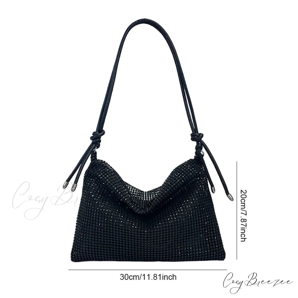 Shiny Rhinestones Evening Clutch Women Sparkly Party Wedding Handbag Black clutchbag-250126