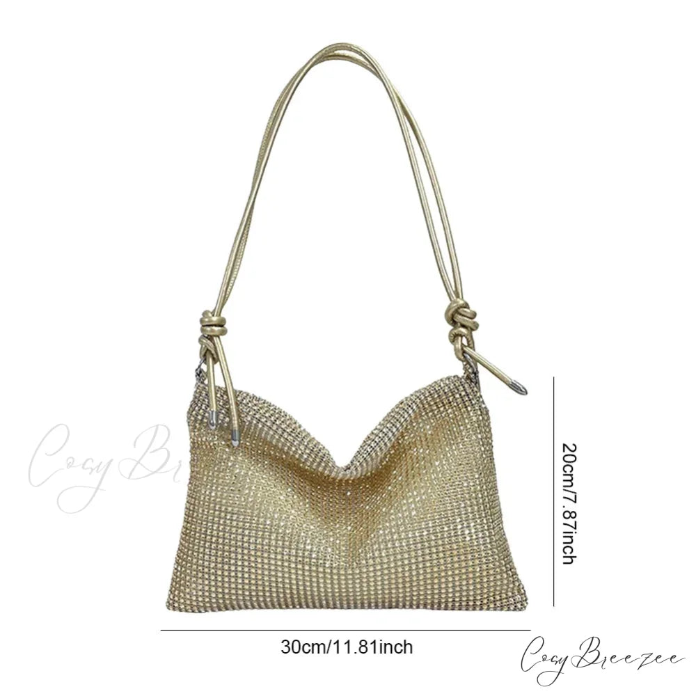 Shiny Rhinestones Evening Clutch Women Sparkly Party Wedding Handbag Gold clutchbag-250126
