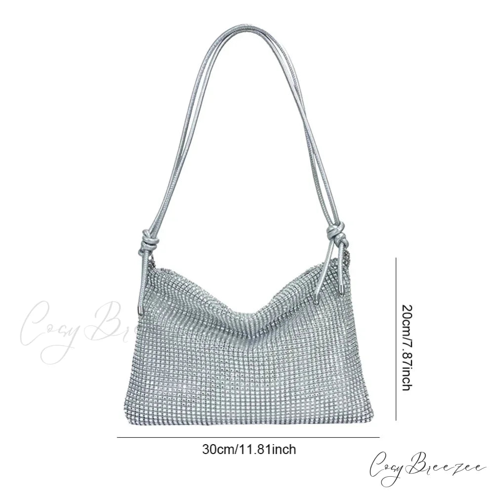 Shiny Rhinestones Evening Clutch Women Sparkly Party Wedding Handbag Silver clutchbag-250126