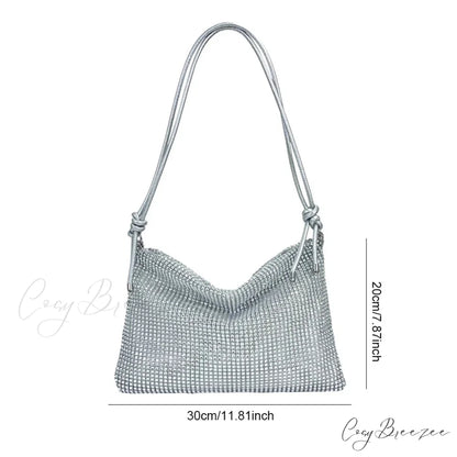 Shiny Rhinestones Evening Clutch Women Sparkly Party Wedding Handbag Silver clutchbag-250126