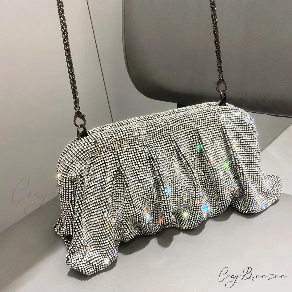 Shiny Rhinestones Handmade Evening Clutch Black silver wristlet-250126