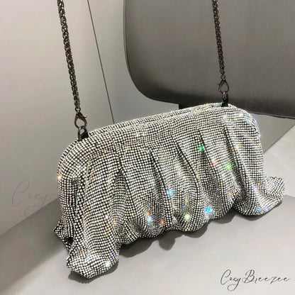 Shiny Rhinestones Handmade Evening Clutch Black silver wristlet-250126
