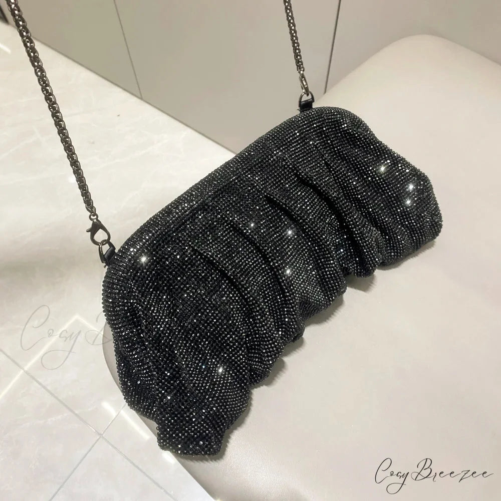 Shiny Rhinestones Handmade Evening Clutch Black wristlet-250126