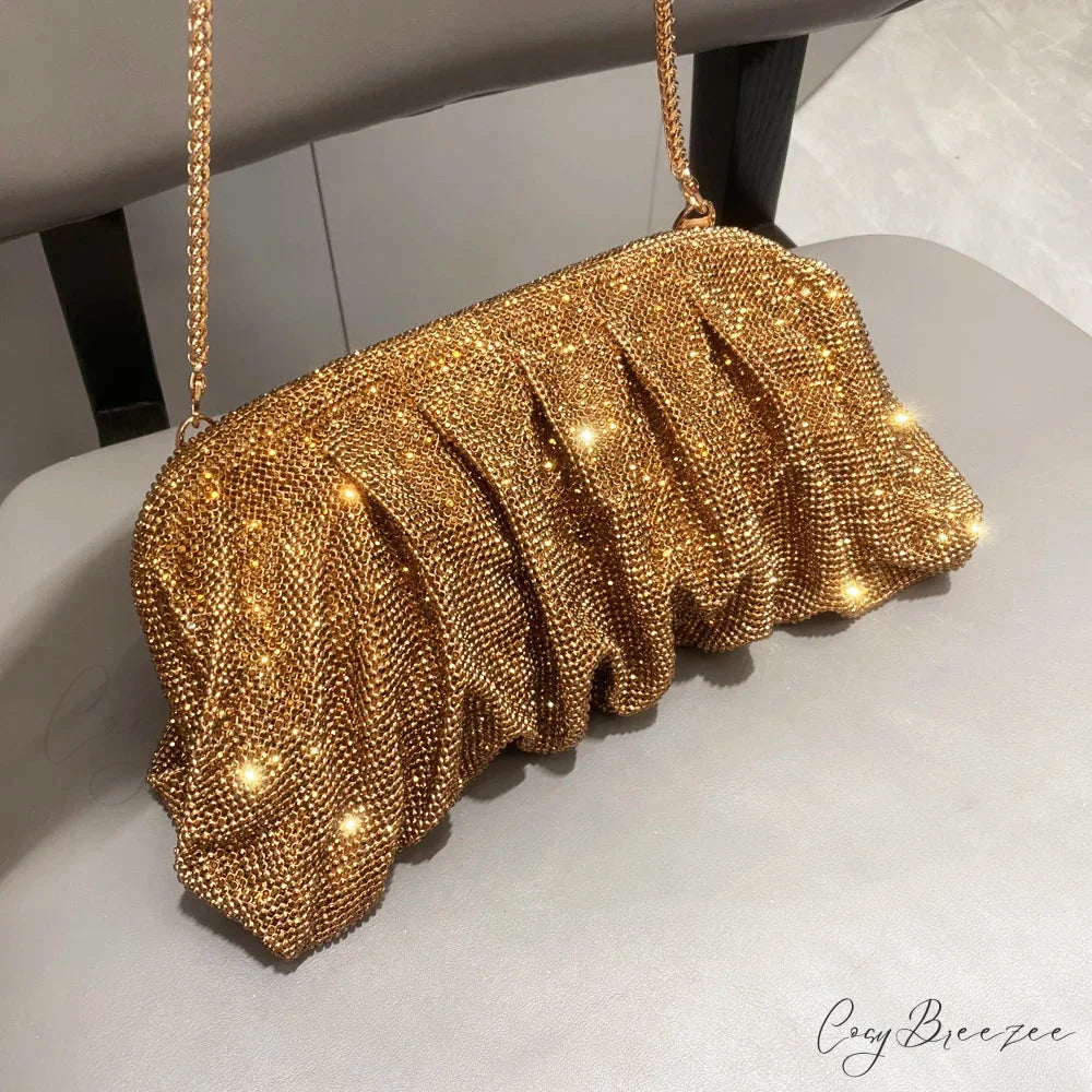 Shiny Rhinestones Handmade Evening Clutch Deep gold wristlet-250126