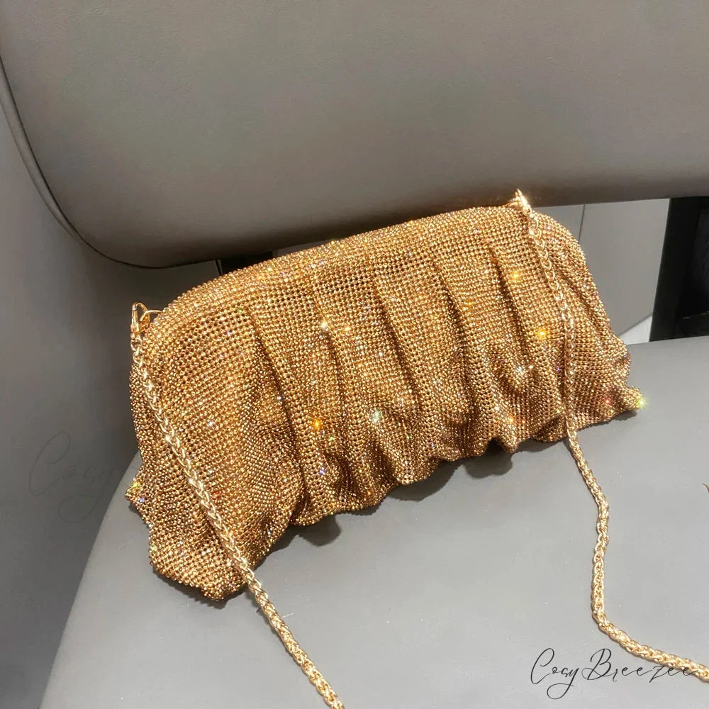 Shiny Rhinestones Handmade Evening Clutch Gold wristlet-250126