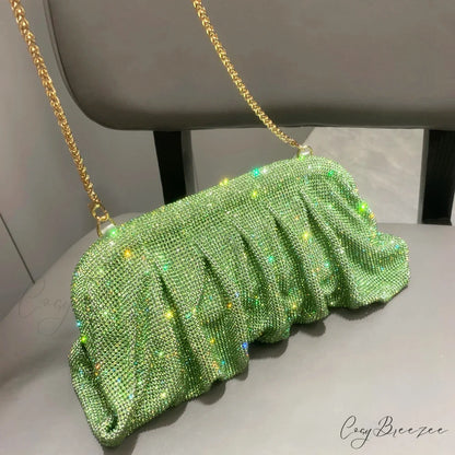 Shiny Rhinestones Handmade Evening Clutch Green wristlet-250126