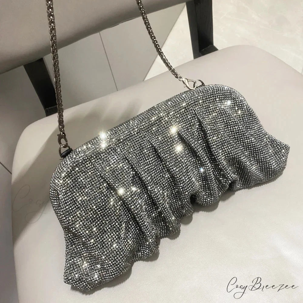 Shiny Rhinestones Handmade Evening Clutch Gun color wristlet-250126