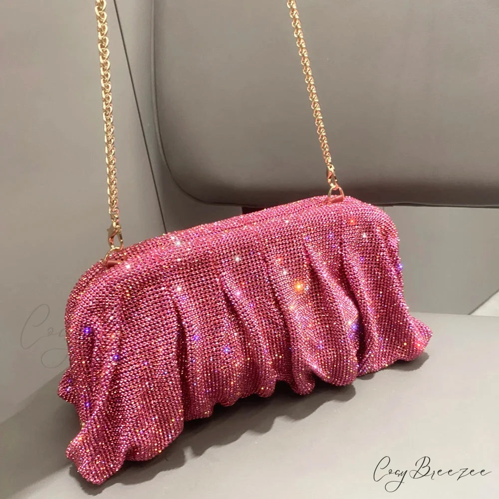 Shiny Rhinestones Handmade Evening Clutch Pink wristlet-250126