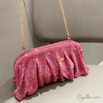 Shiny Rhinestones Handmade Evening Clutch Pink wristlet-250126