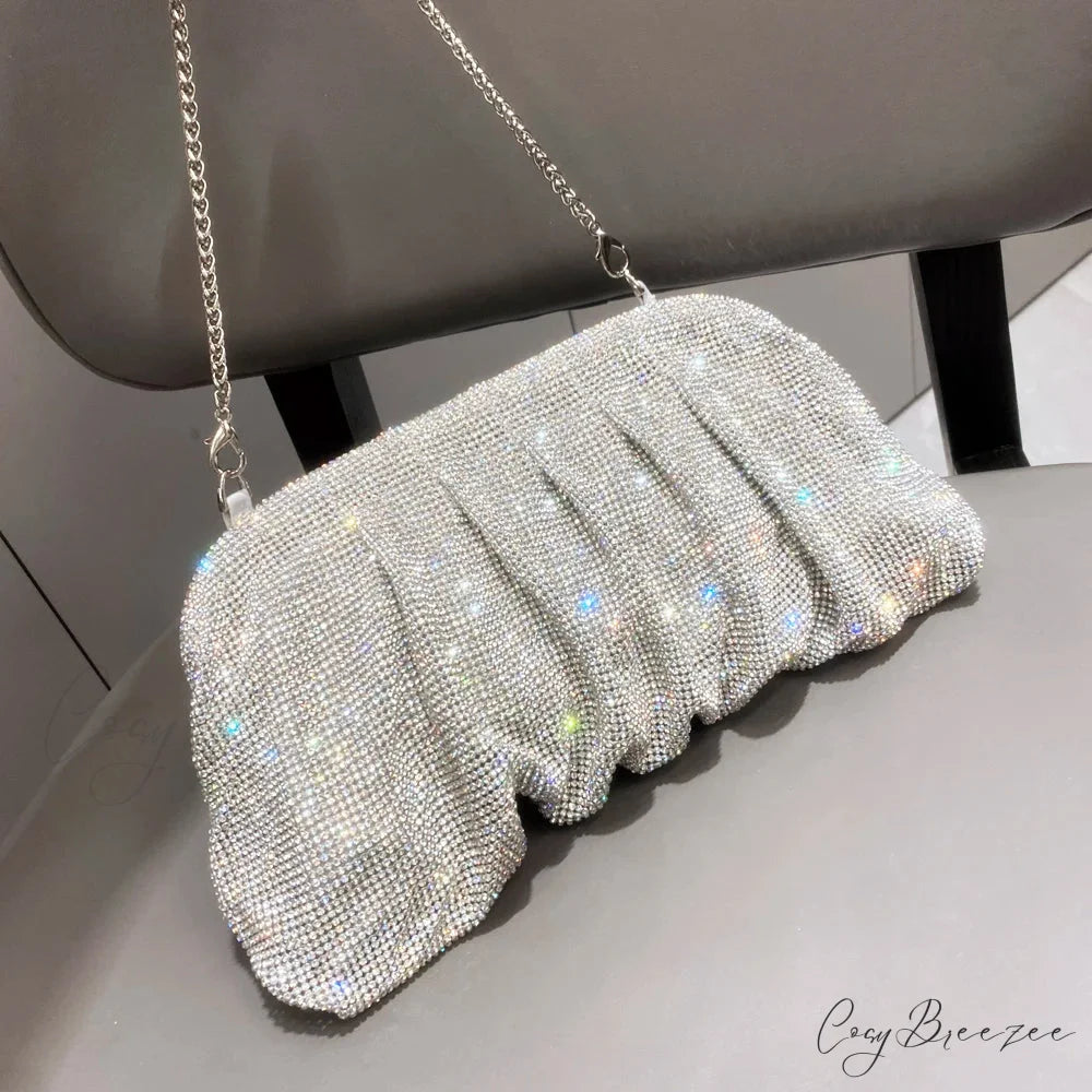 Shiny Rhinestones Handmade Evening Clutch silver wristlet-250126