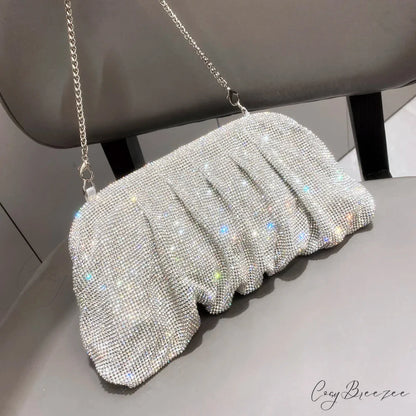 Shiny Rhinestones Handmade Evening Clutch silver wristlet-250126