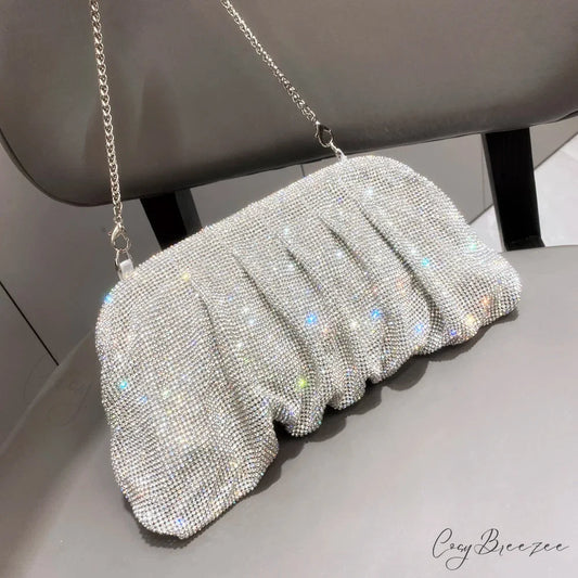 Shiny Rhinestones Handmade Evening Clutch silver wristlet-250126