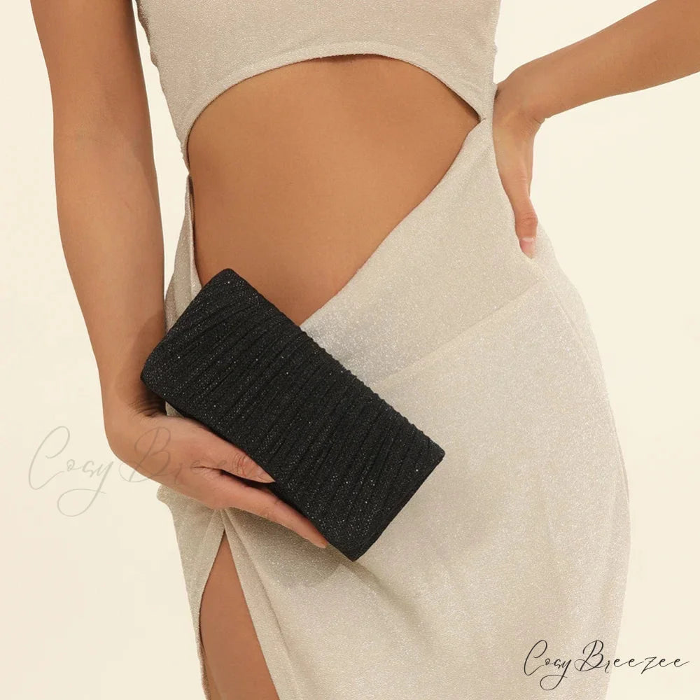 Shiny Shoulder Chain Satchel Wedding Clutch Black clutchbag-250126