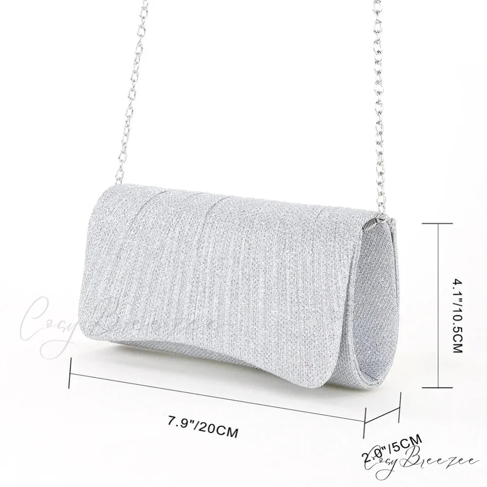 Shiny Shoulder Chain Satchel Wedding Clutch Silver clutchbag-250126