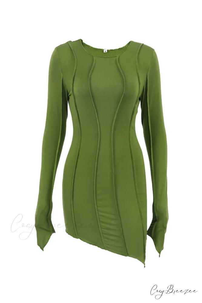 Shirred Long Sleeve Bodycon Mini Dress