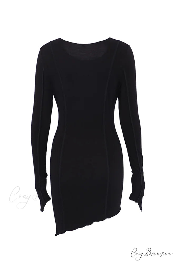 Shirred Long Sleeve Bodycon Mini Dress