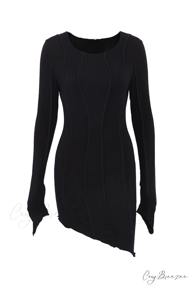 Shirred Long Sleeve Bodycon Mini Dress