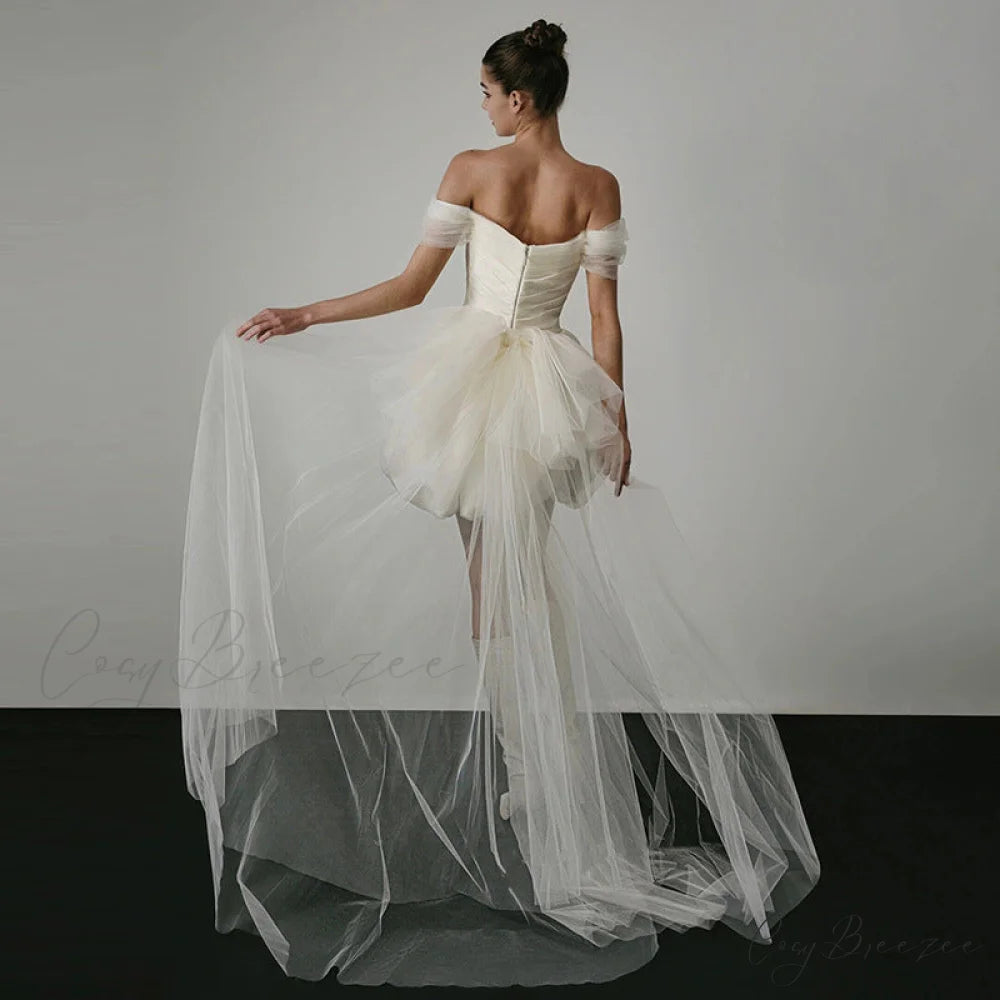 Short Off-Shoulder Satin Wedding Dress weddingdress-250223