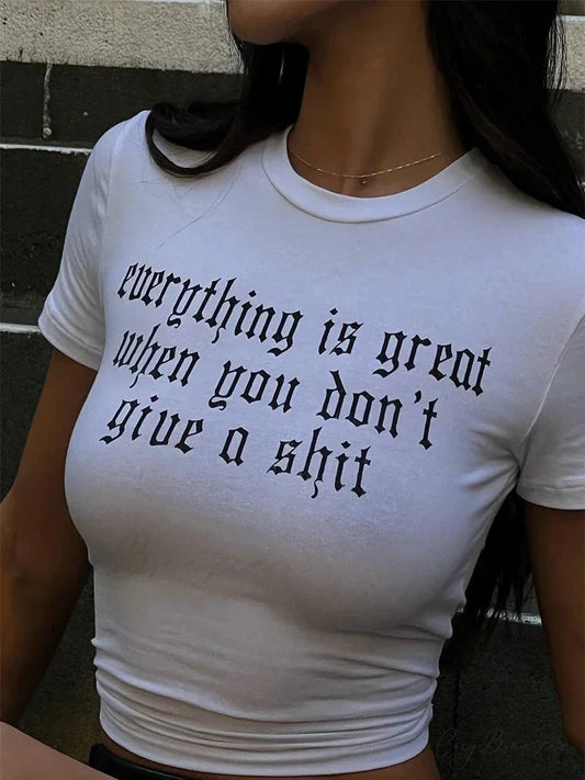 Short Sleeve Letter Pattern Baby Tee WHITE / S t-shirt-250223