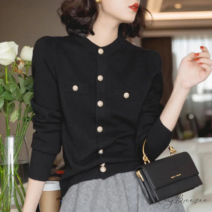 Short Slim Single Breasted Knit Cardigan Black / One Size