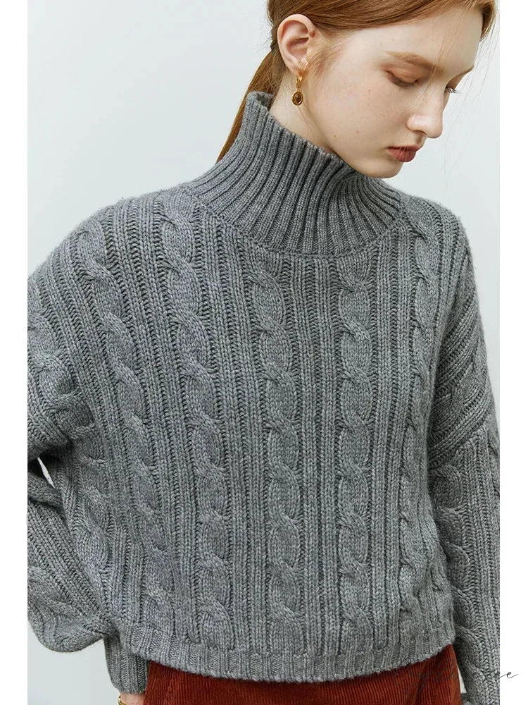 Short Twist Turtleneck Cozy Pullover Sweater swraters-241228