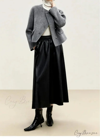 Short Wool Crew Neck Single-Breasted Coat overcoats-241228