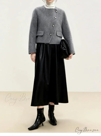Short Wool Crew Neck Single-Breasted Coat overcoats-241228