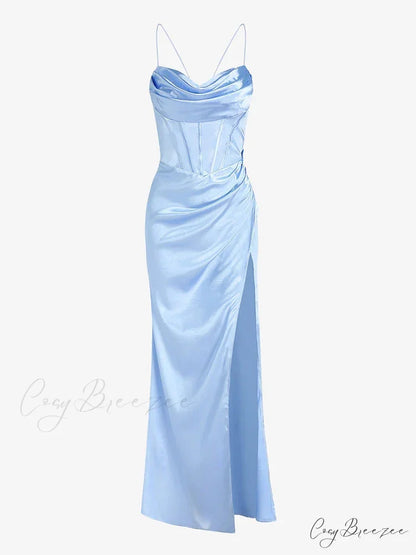 Shoulder Bandage Top Skirt Co-ords Maxi Dress Light Blue / S