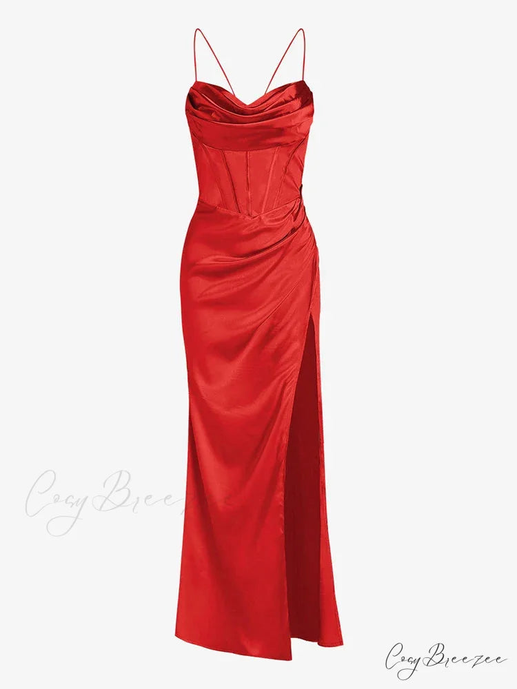 Shoulder Bandage Top Skirt Co-ords Maxi Dress Red / S