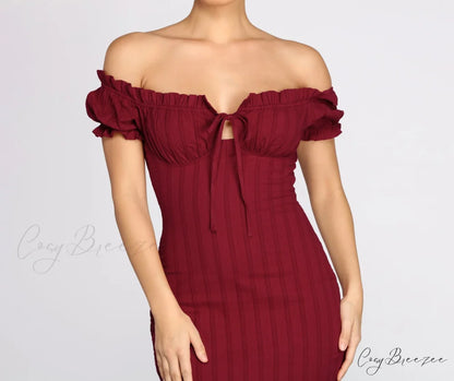 Show ’Em Off Charming Shoulder Smocked Mini Dress