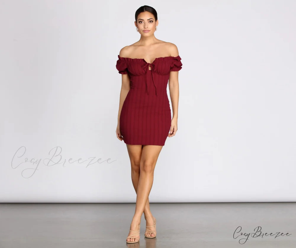 Show ’Em Off Charming Shoulder Smocked Mini Dress