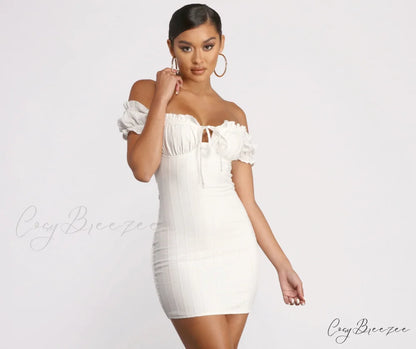 Show ’Em Off Charming Shoulder Smocked Mini Dress WHITE / XS