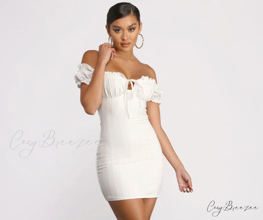 Show ’Em Off Charming Shoulder Smocked Mini Dress WHITE / XS