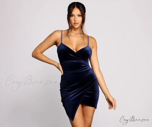 Showstopper Sleeveless Stylish Velvet Asymmetrical Dress NAVY / XS