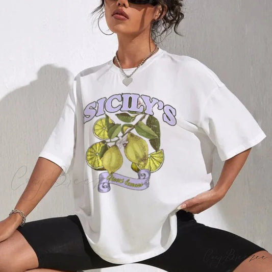 Sicily Lemon Patterned Tee WHITE / S t-shirt-250223