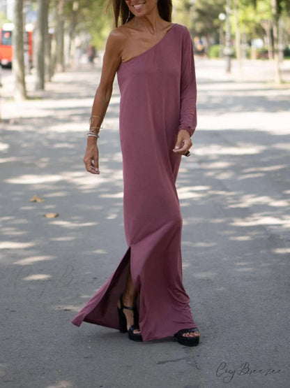 Side One Shoulder Charming Statement Maxi Dress Black / 3XL