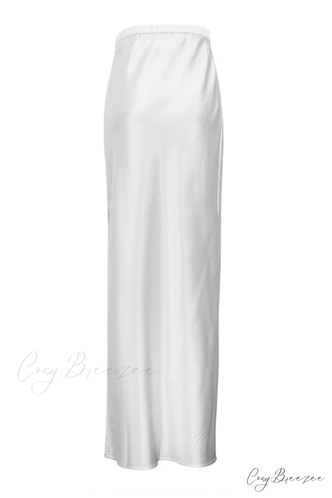 Side Skirt with High Full-Length and White Slit Waist