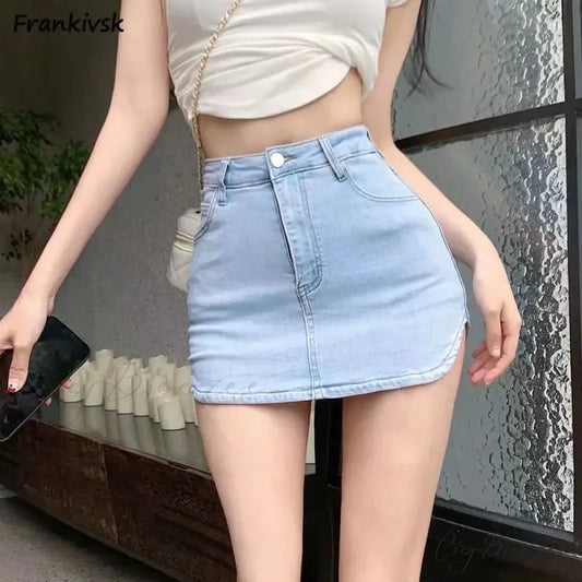 Side-Split Lined Denim Skirt skirts-250223