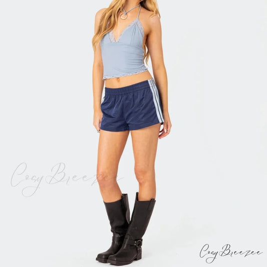 Side Stripe Print Elastic Lounge Shorts DEEP BLUE / S short-250223