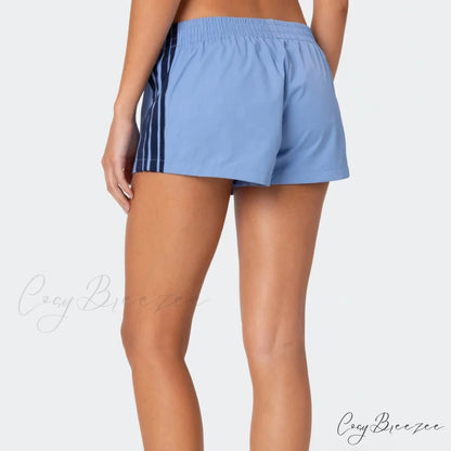 Side Stripe Print Elastic Lounge Shorts Light Blue / S short-250223