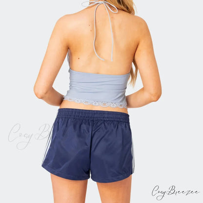 Side Stripe Print Elastic Lounge Shorts short-250223
