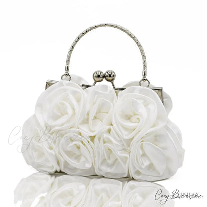 Silk Rose Flower Frame Dinner Clutch Bag WHITE clutchbag-250126