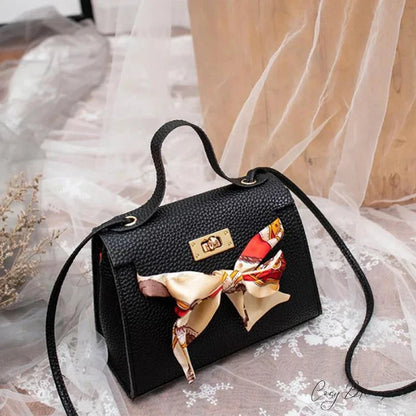 Silk Scarf Designer Small Shoulder Handbag Black handbag-250126