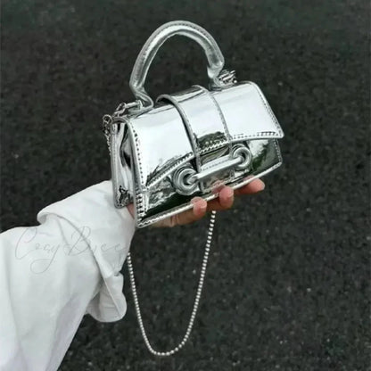 Silver Chic PU Leather Crossbody Bag White handbag-250126