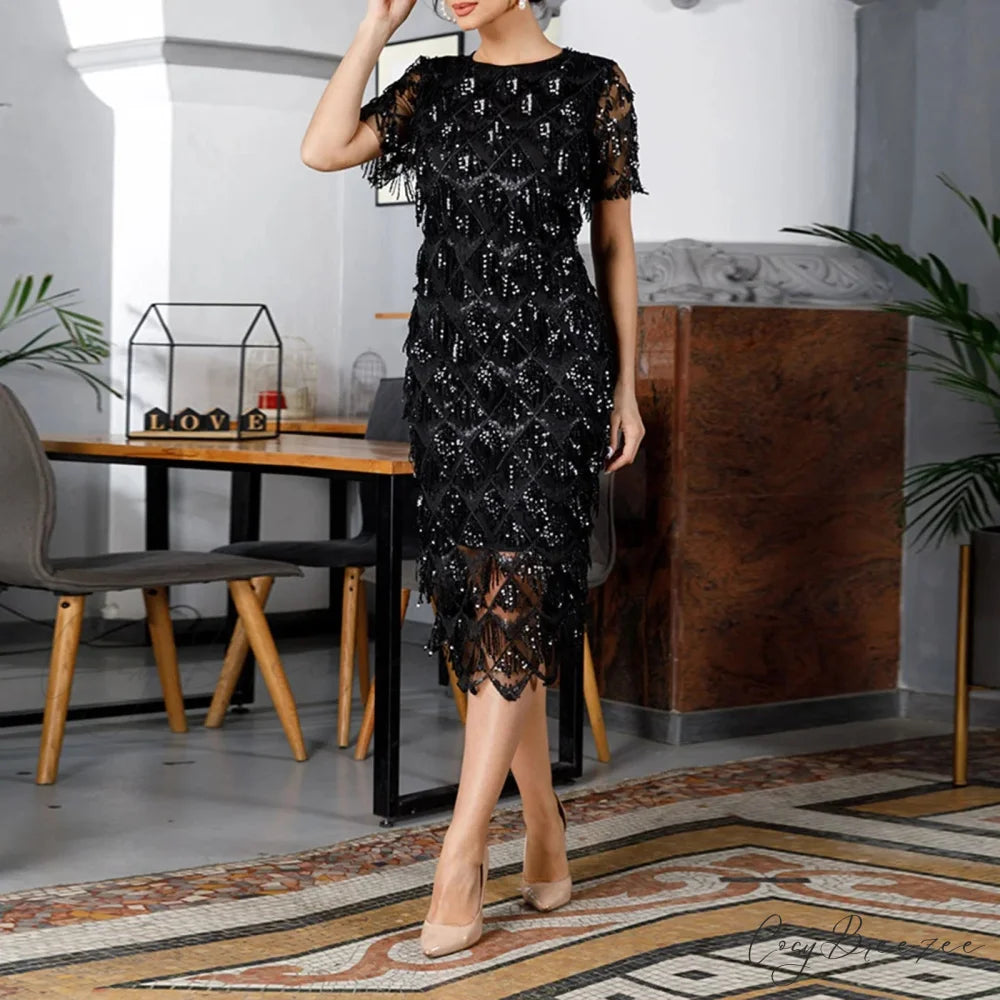 Silver Diamond Spaghetti Straps Sequined Floor-Length Formal Evening Cocktail Party Vestidos Dress Black / S