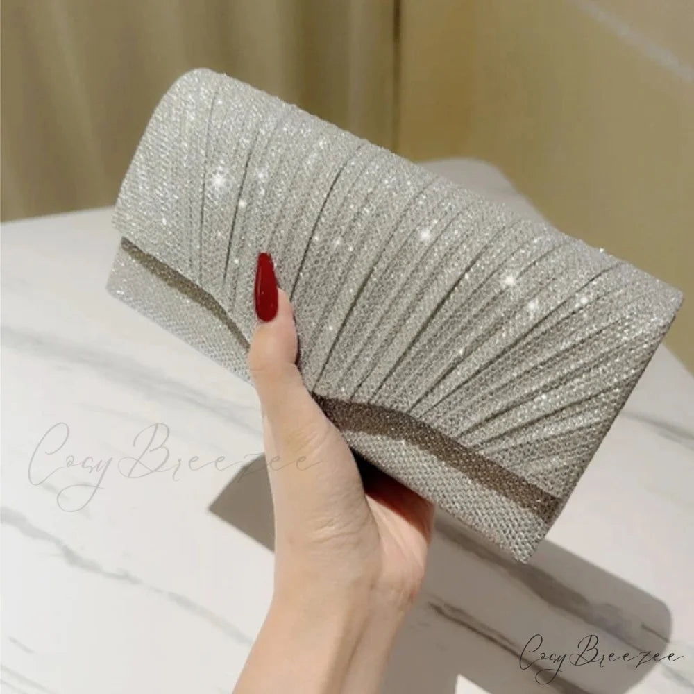 Silver Glitter Evening Clutch SILVER wristlet-250126