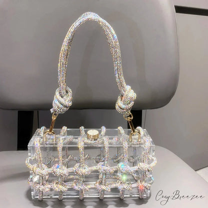 Silver Rhinestone Handmade Evening Clutch Bag Silver AB clutchbag-250126