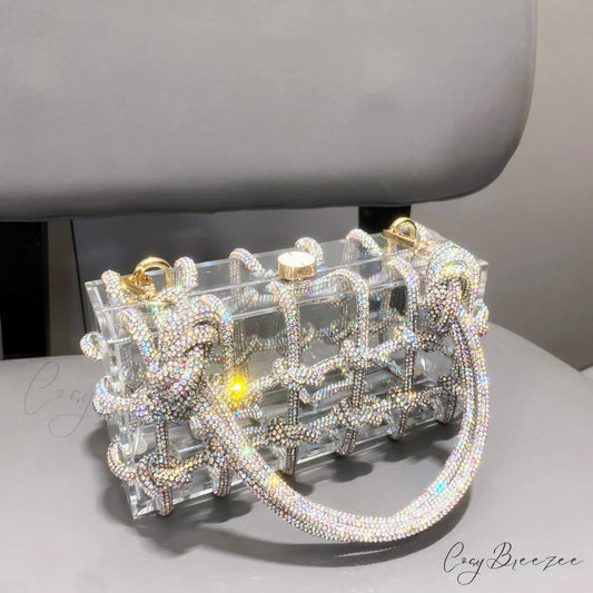 Silver Rhinestone Handmade Evening Clutch Bag clutchbag-250126